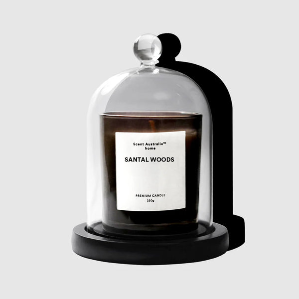 Scent Australia Home - Santal Woods Candle (220g) + Glass Cloche + Wooden Base