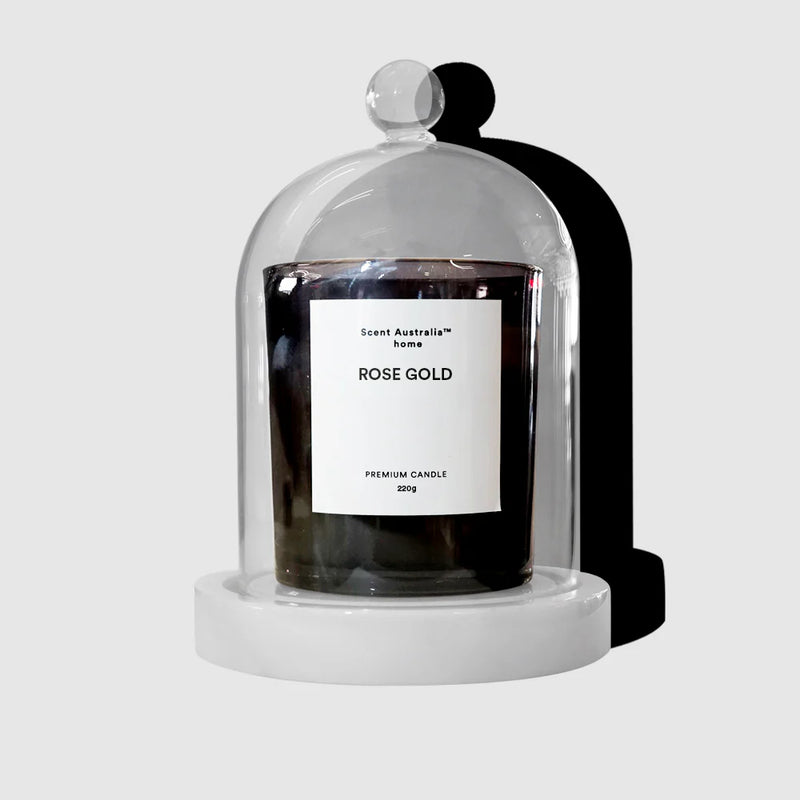 Scent Australia Home - Rose Gold Candle (220g) + Glass Cloche + Marble Base